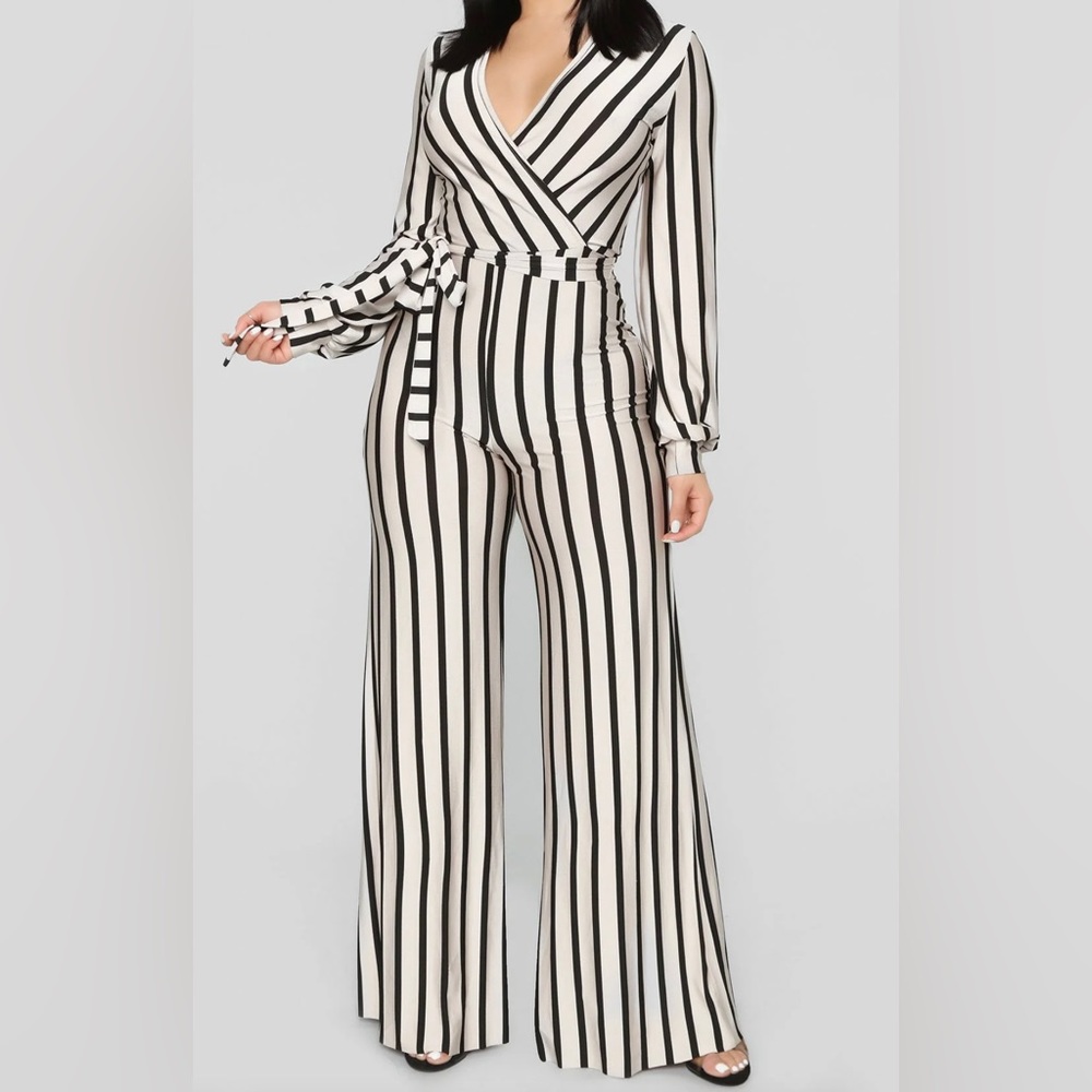 Fashion Nova Striped Wide Leg Jumpsuit